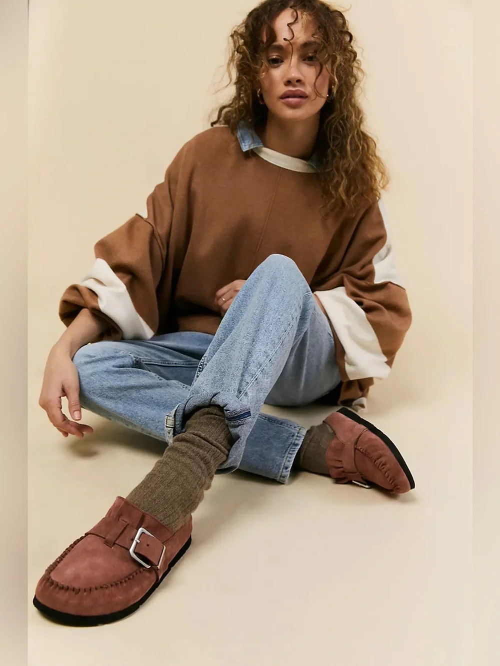 FREE PEOPLE AFTER RIDING MULES IN SUNSET SAND SUEDE 9.5